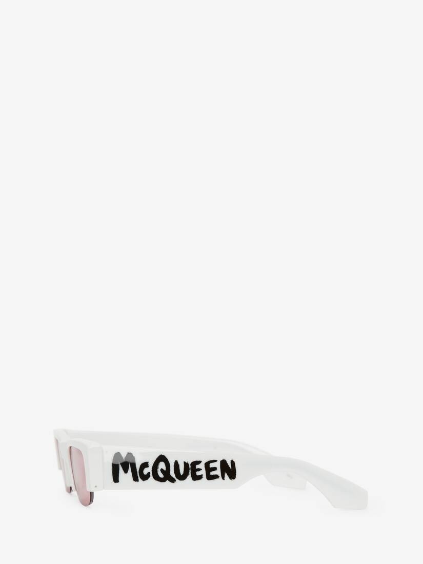 Women's McQueen Graffiti Slashed Sunglasses in White - 2