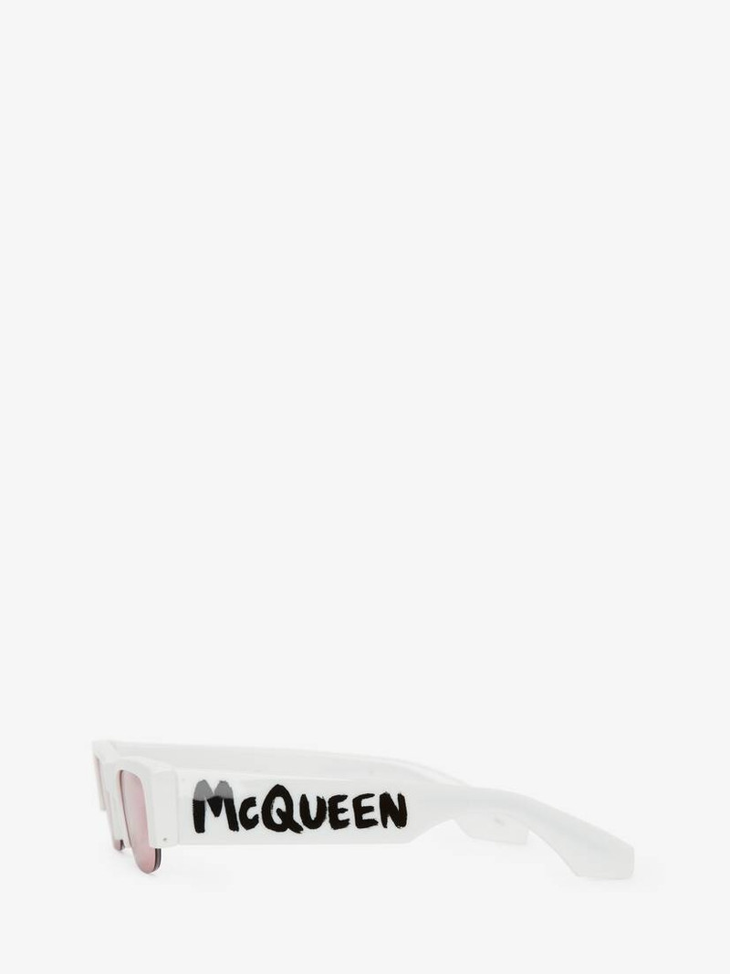 Alexander McQueen Women's McQueen Graffiti Slashed Sunglasses in White outlook