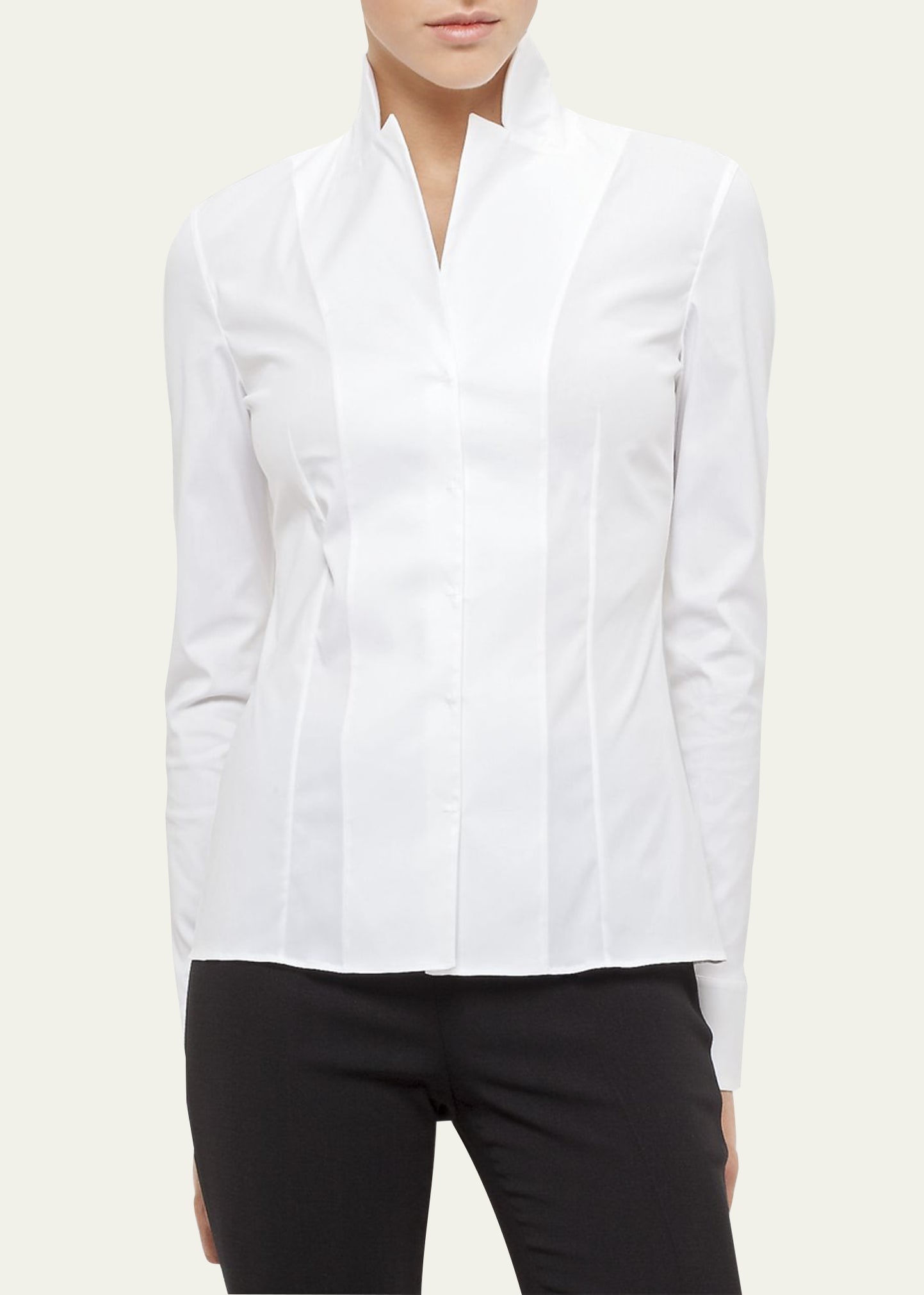 Long-Sleeve Notched-Collar Poplin Blouse - 2