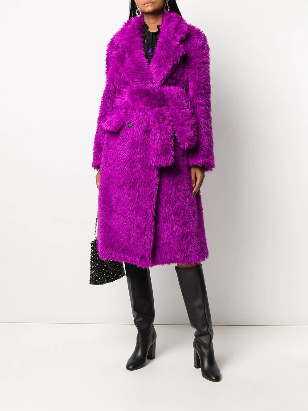 belted faux-fur coat - 2