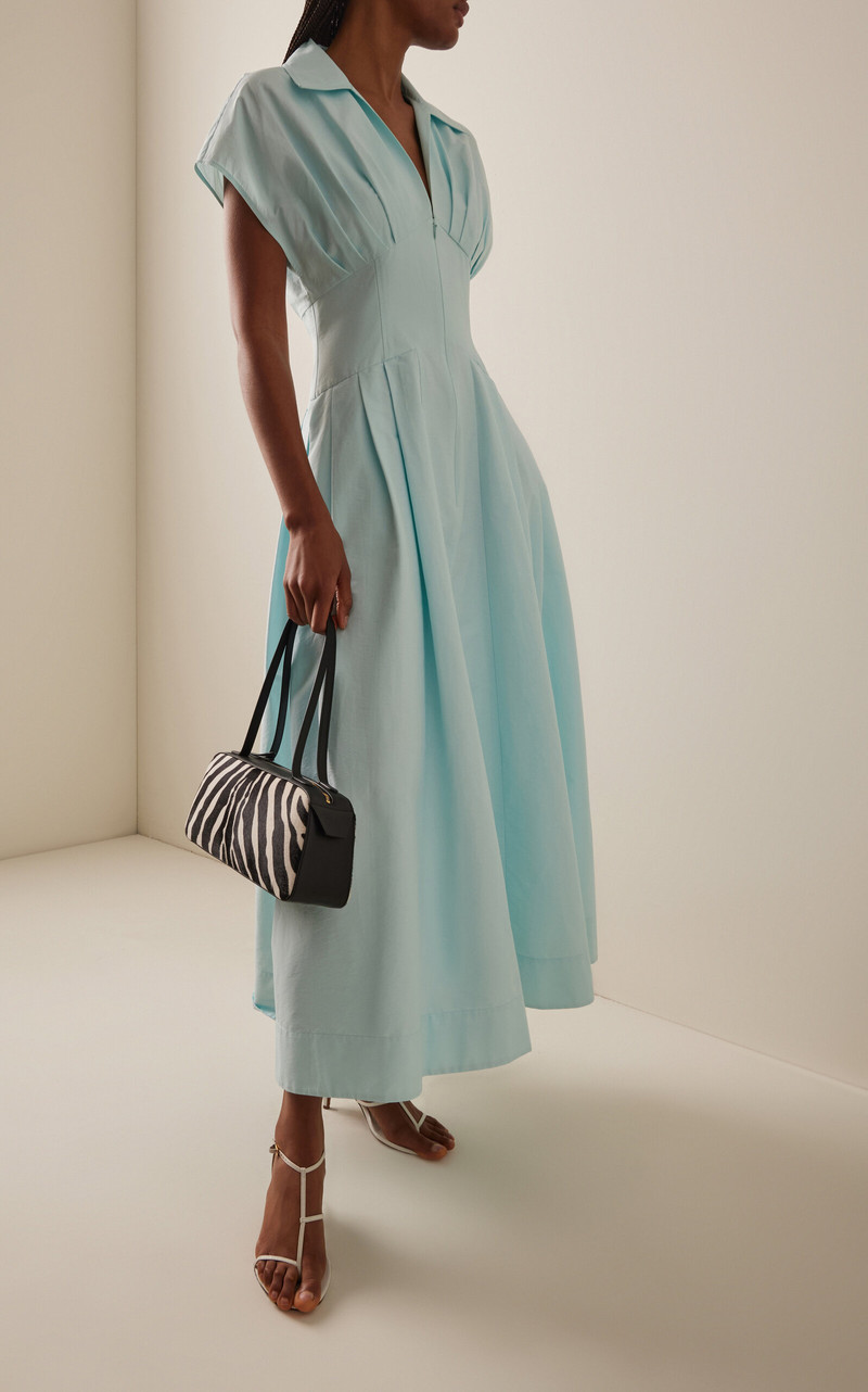 SIMKHAI Farlow Cotton Faille Midi Dress blue outlook