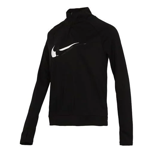 (WMNS) Nike DRI-FIT Half Zipper Quick Dry Reflective Sports Long Sleeves Black T-Shirt DD6842-010 - 1