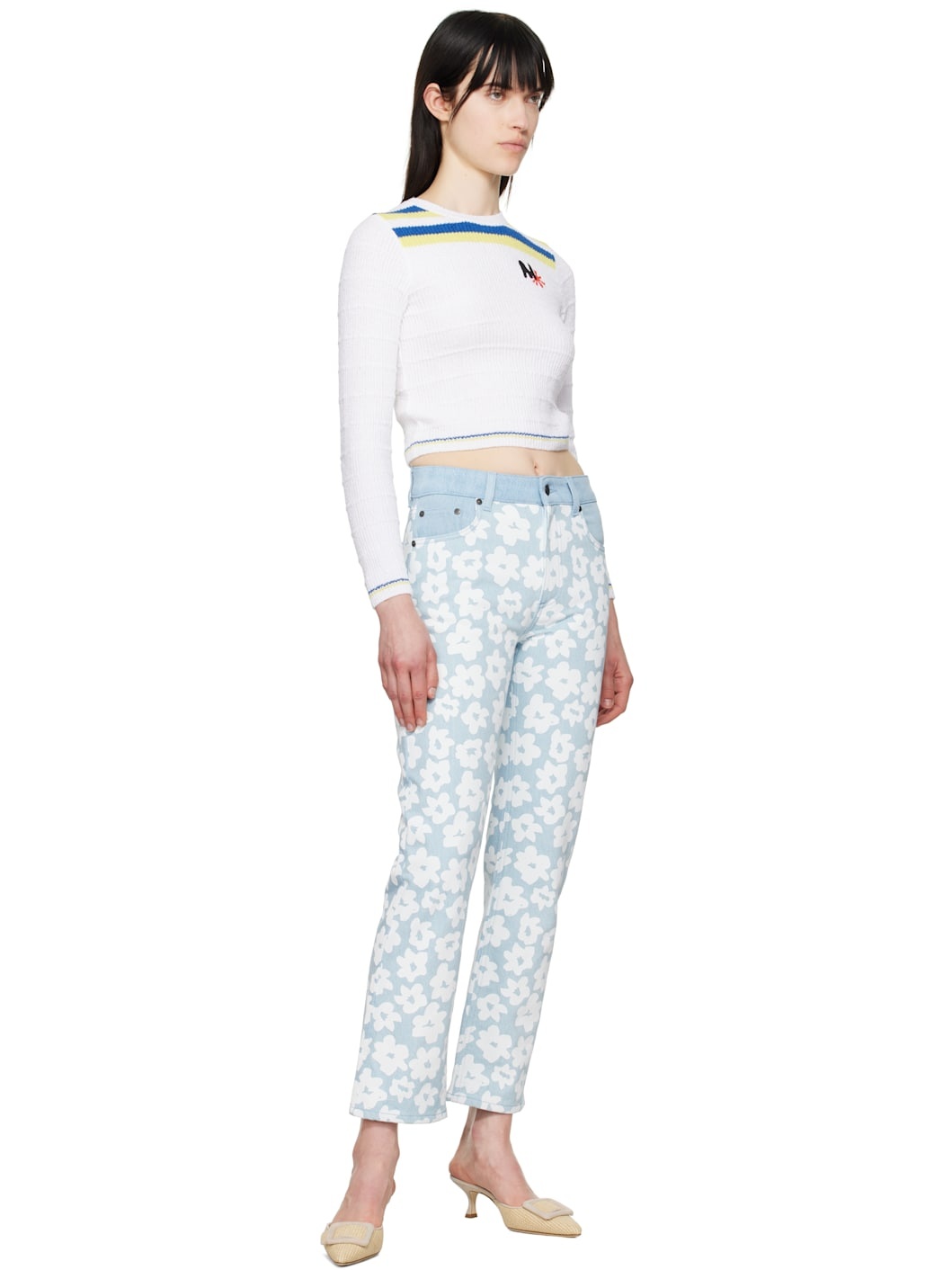 Blue Printed Jeans - 4