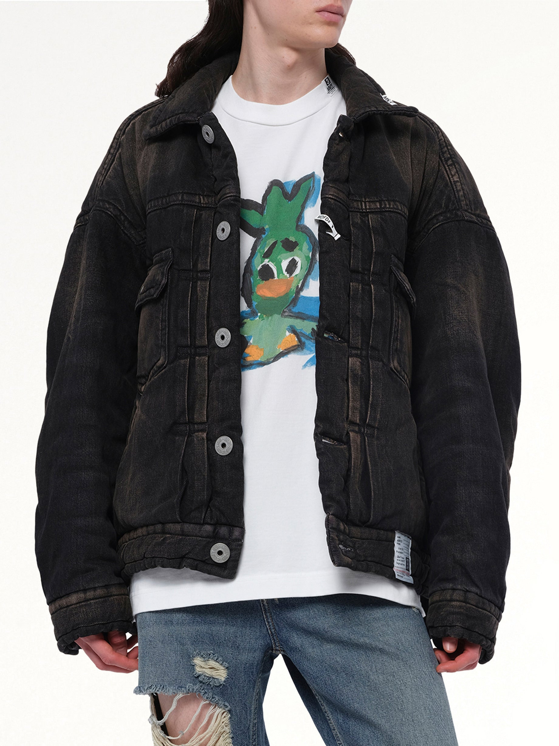 Puffer Denim Jacket in Black - 6