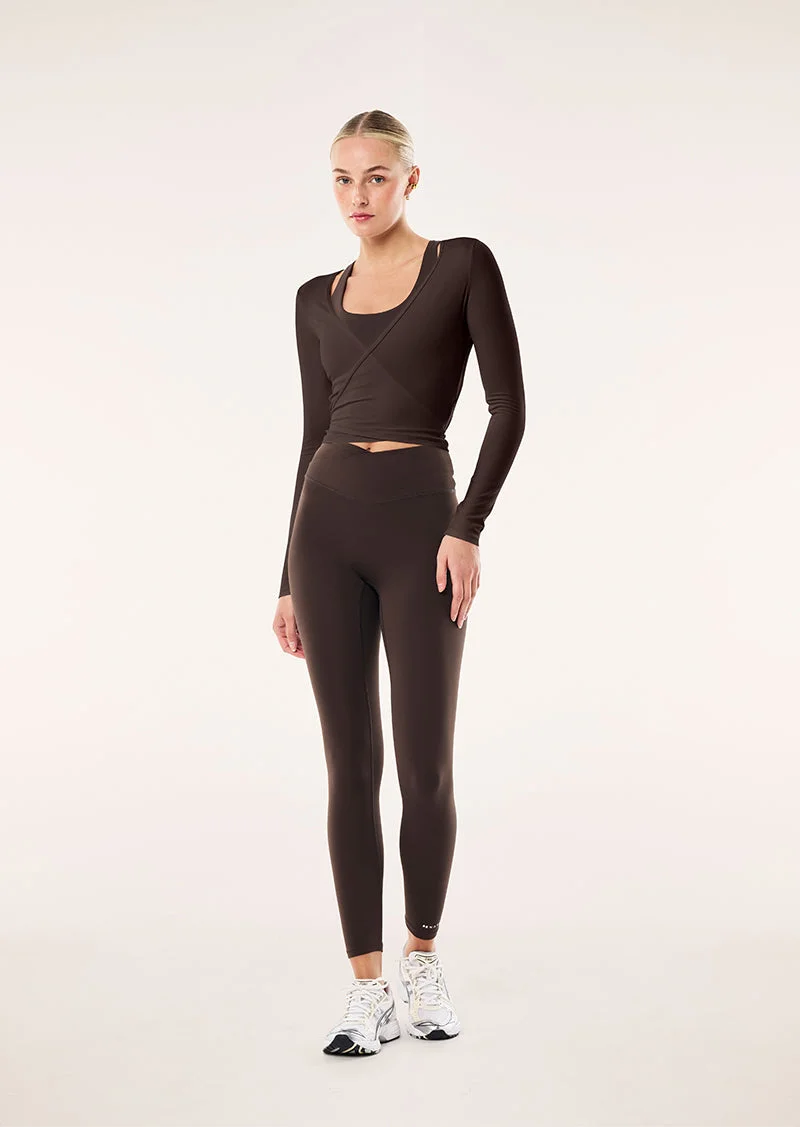 SIGNATURE WRAP LONG SLEEVE TOP IN COFFEE - 1