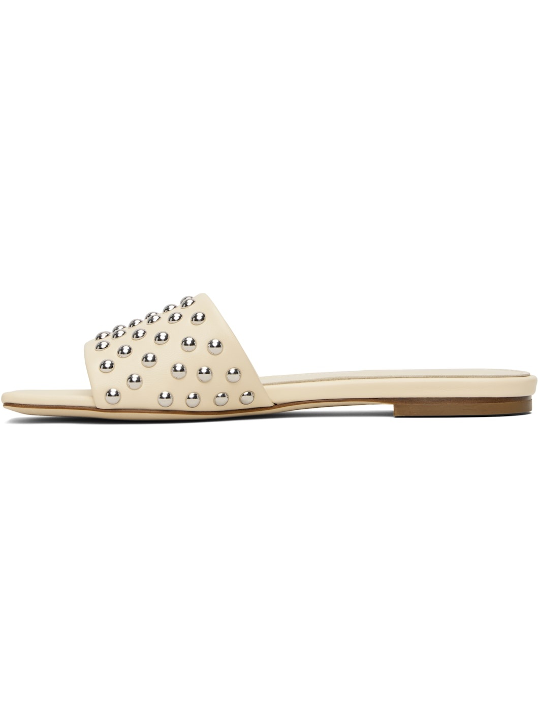 Beige Anna Studded Leather Sandals - 3