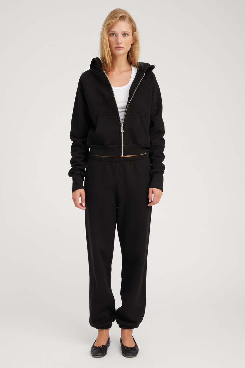 SPRWMN BLACK COTTON SHRUNKEN ZIP UP HOODIE outlook