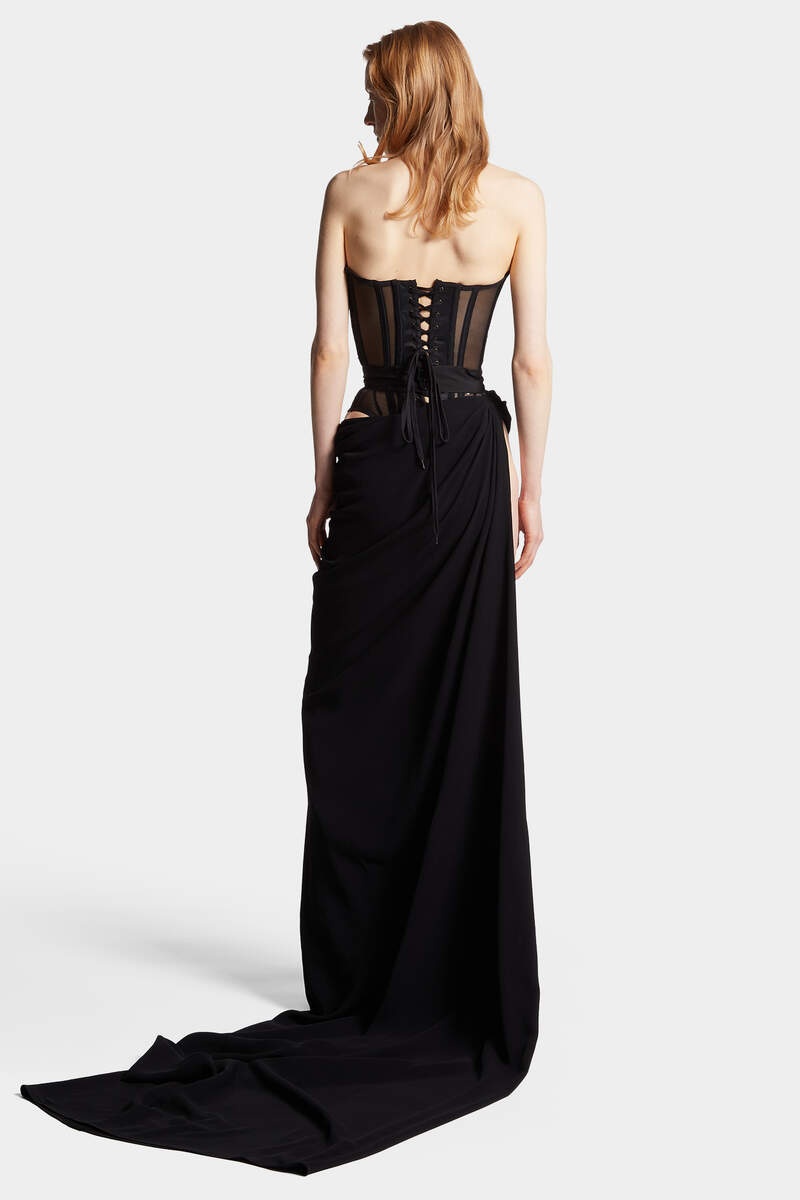 DSQUARED2 VISCOSE CREPE WAVES BUSTIER MAXI GOWN | dsquared2