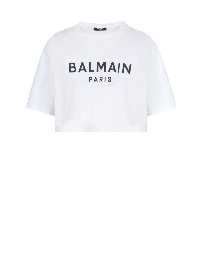Eco-responsible cropped cotton T-shirt with Balmain logo print - 1