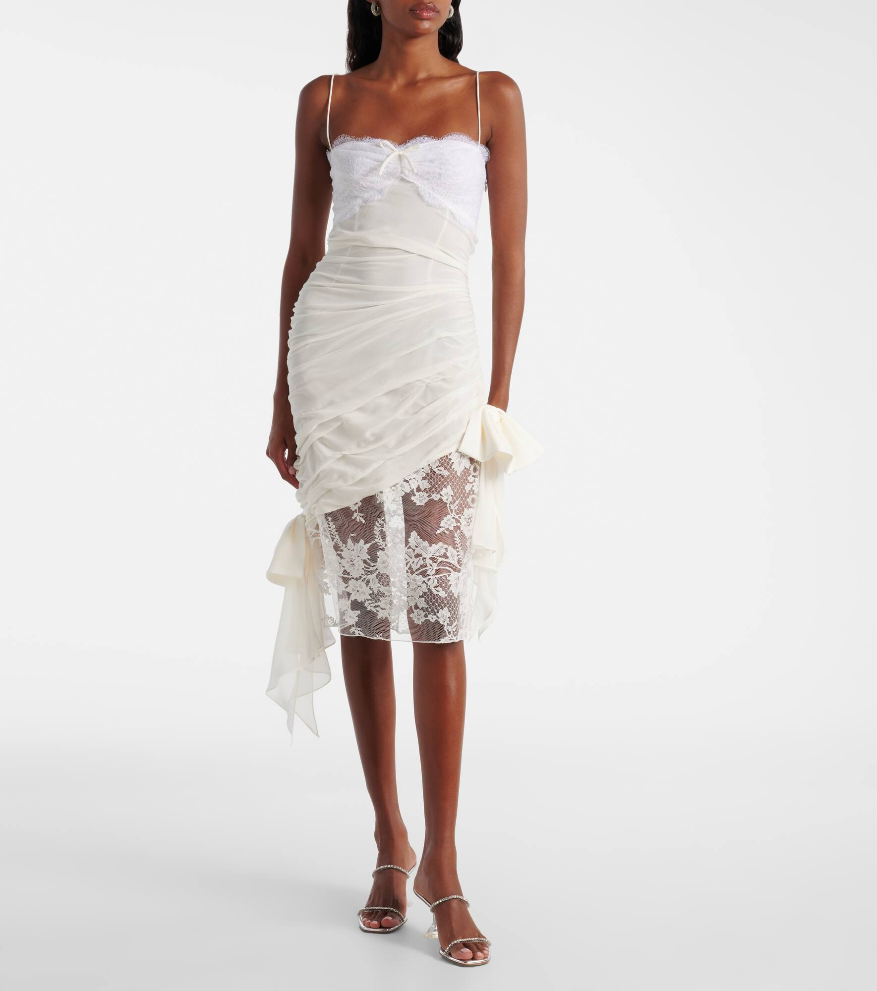 Lace-trimmed silk georgette midi dress - 2