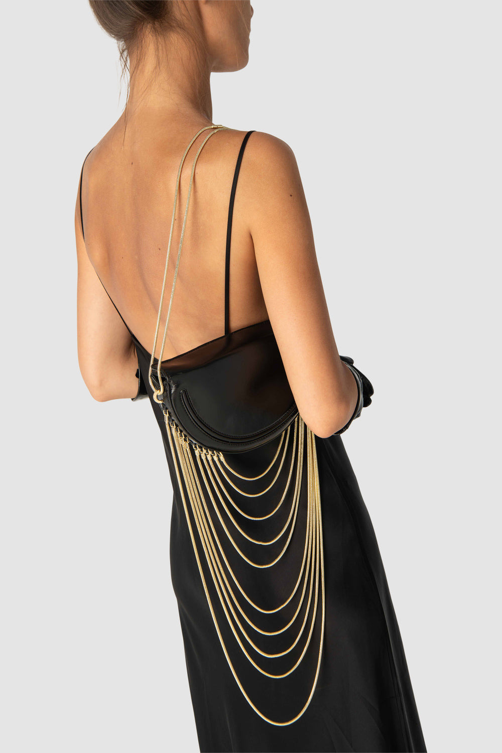 Chime Black Glossy Textured Leather Shoulder Bag - 5