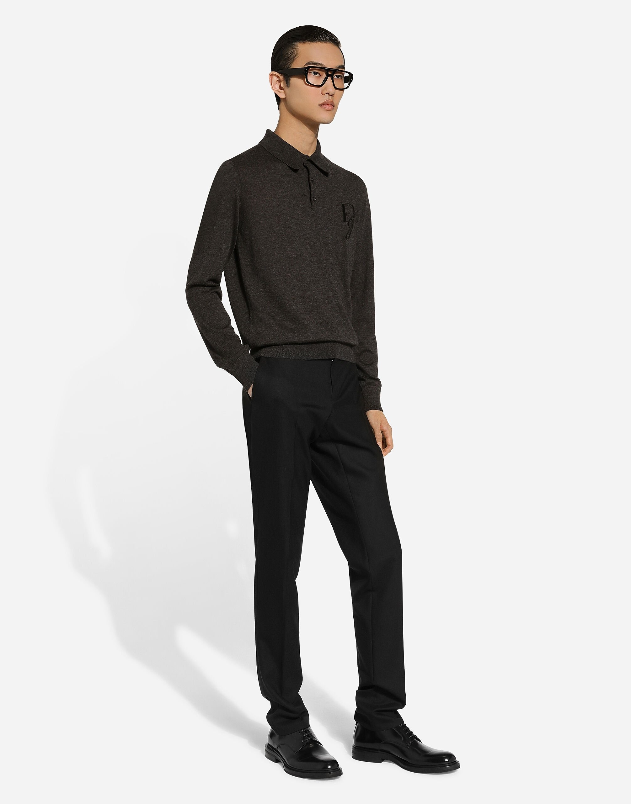 Long-sleeved cashmere polo-shirt with embroidered logo - 5