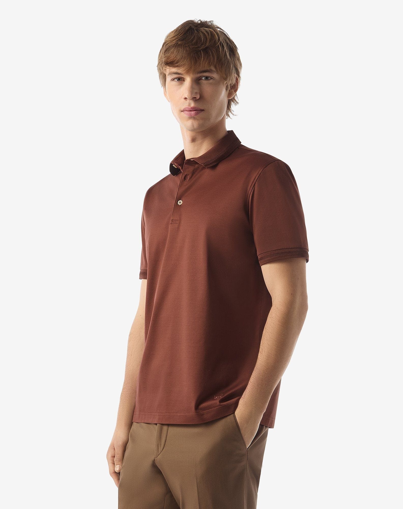 Burned earth button-up lisle thread polo shirt - 2