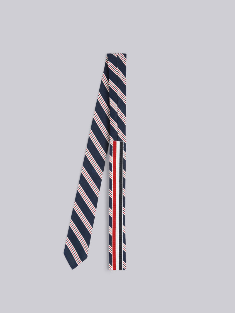 Navy Silk Cotton Jacquard Tricolor Hairline Stripe Tie 3