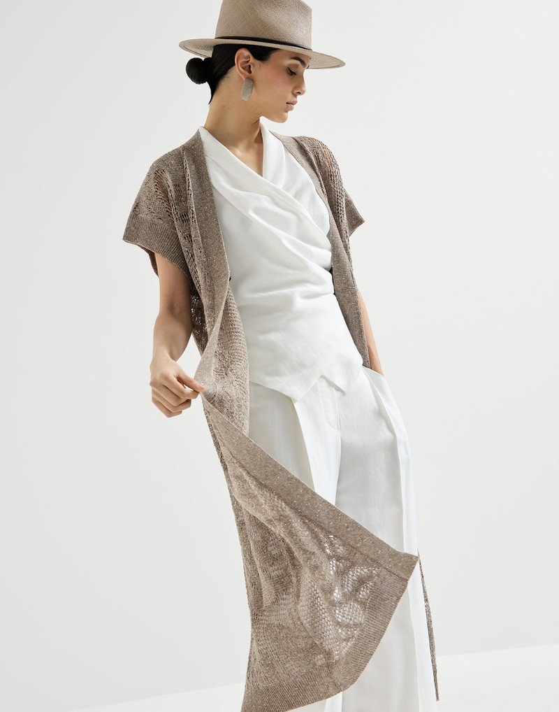 Dazzling water lillies long cardigan in linen and cotton 5