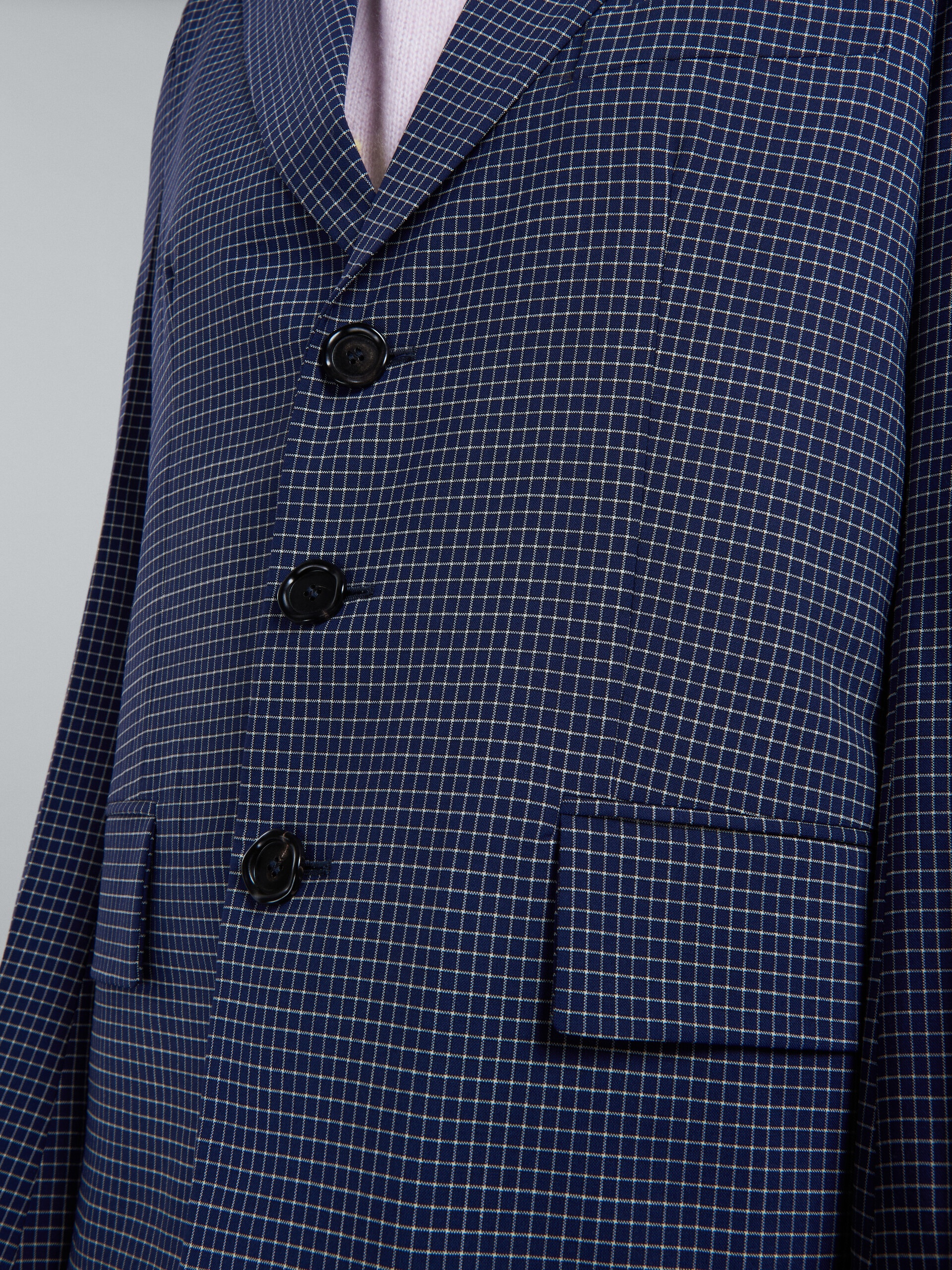 LONG WOOL BLAZER WITH GREEN CHECKS - 5