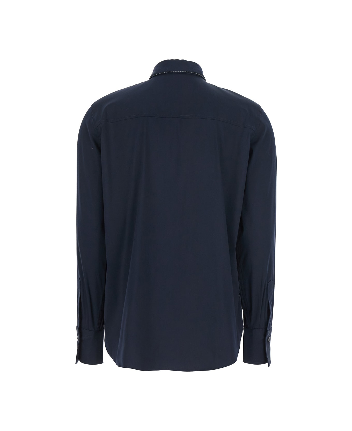 Blue Shirt With Pointed Collar And Monil Detail On The Collar In Cotton Blend Woman - 2