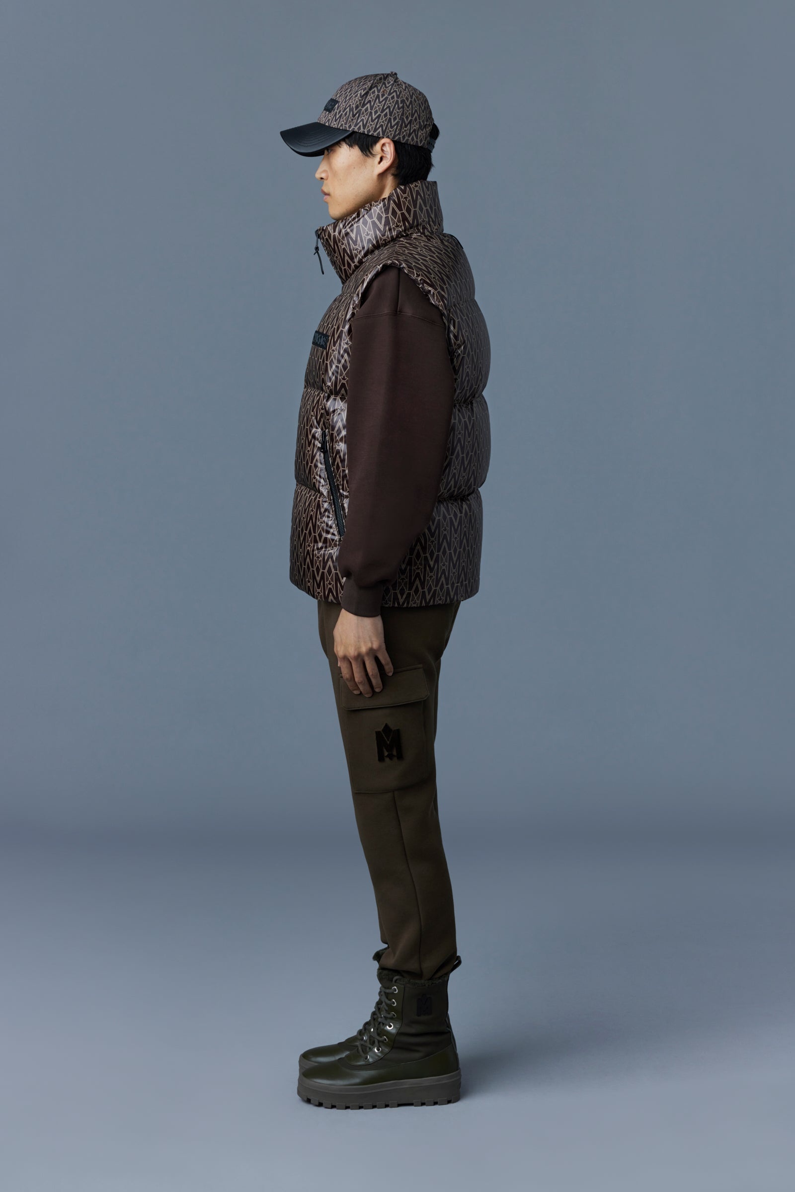 KANE recycled down vest with funnel collar and monogram print - 4