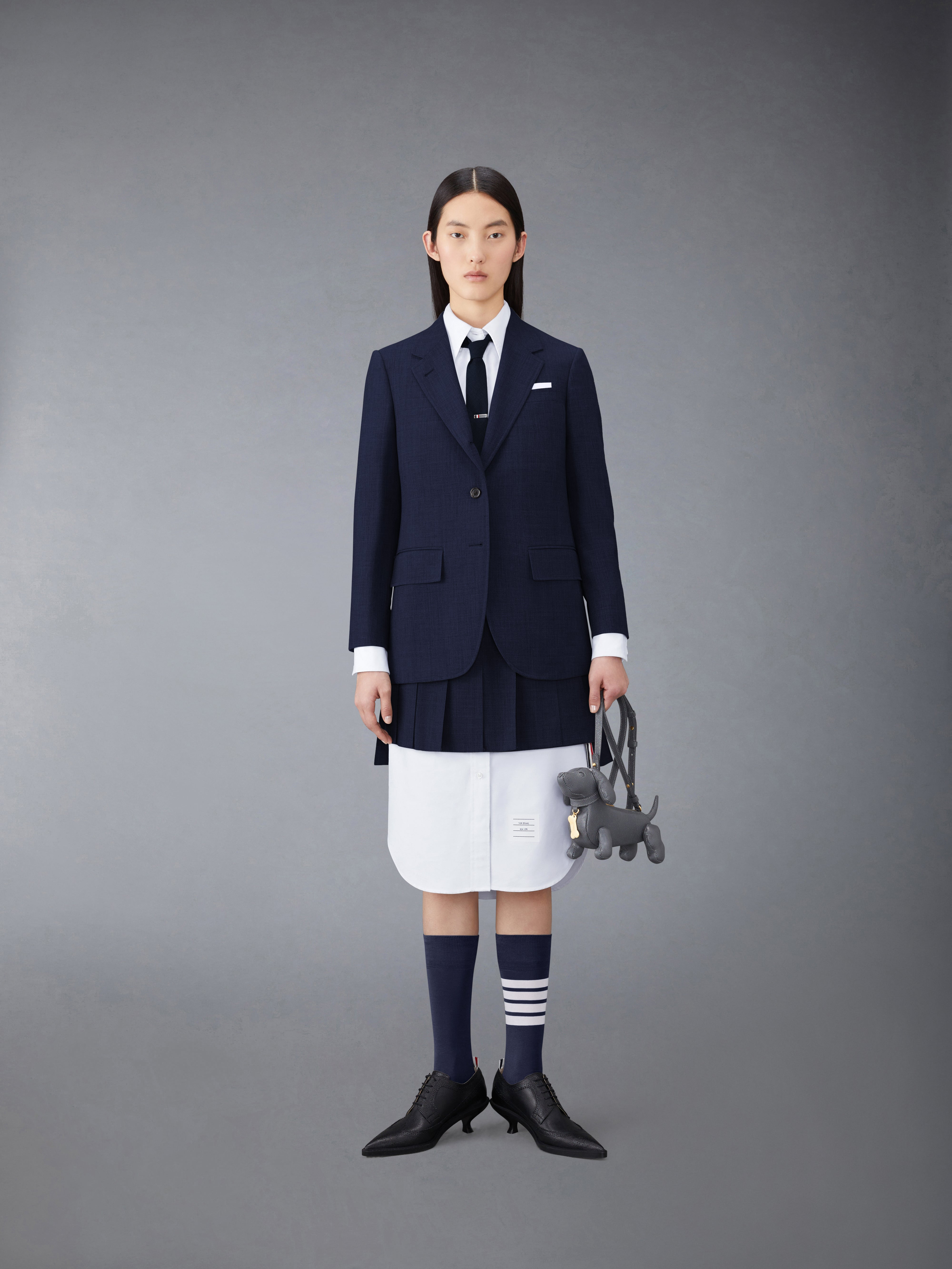THIGH LENGTH DROPPED BACK PLEATED SKIRT IN 2PLY FRESCO - 4