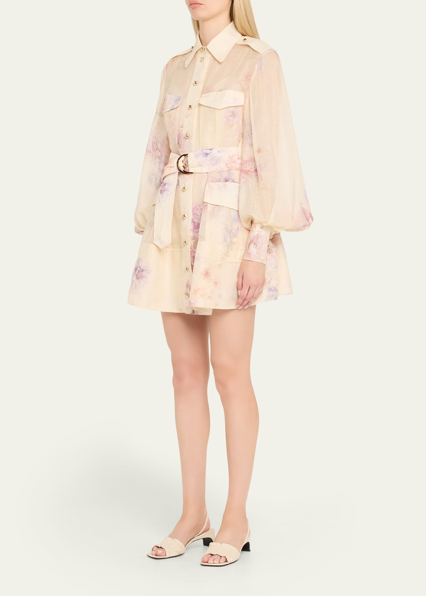 Floral Long-Sleeve Utility Mini Dress - 4