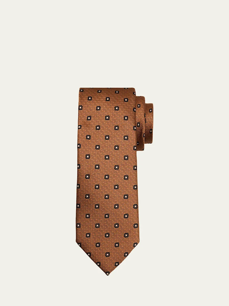 Men's Geometric Jacquard Silk Tie - 1