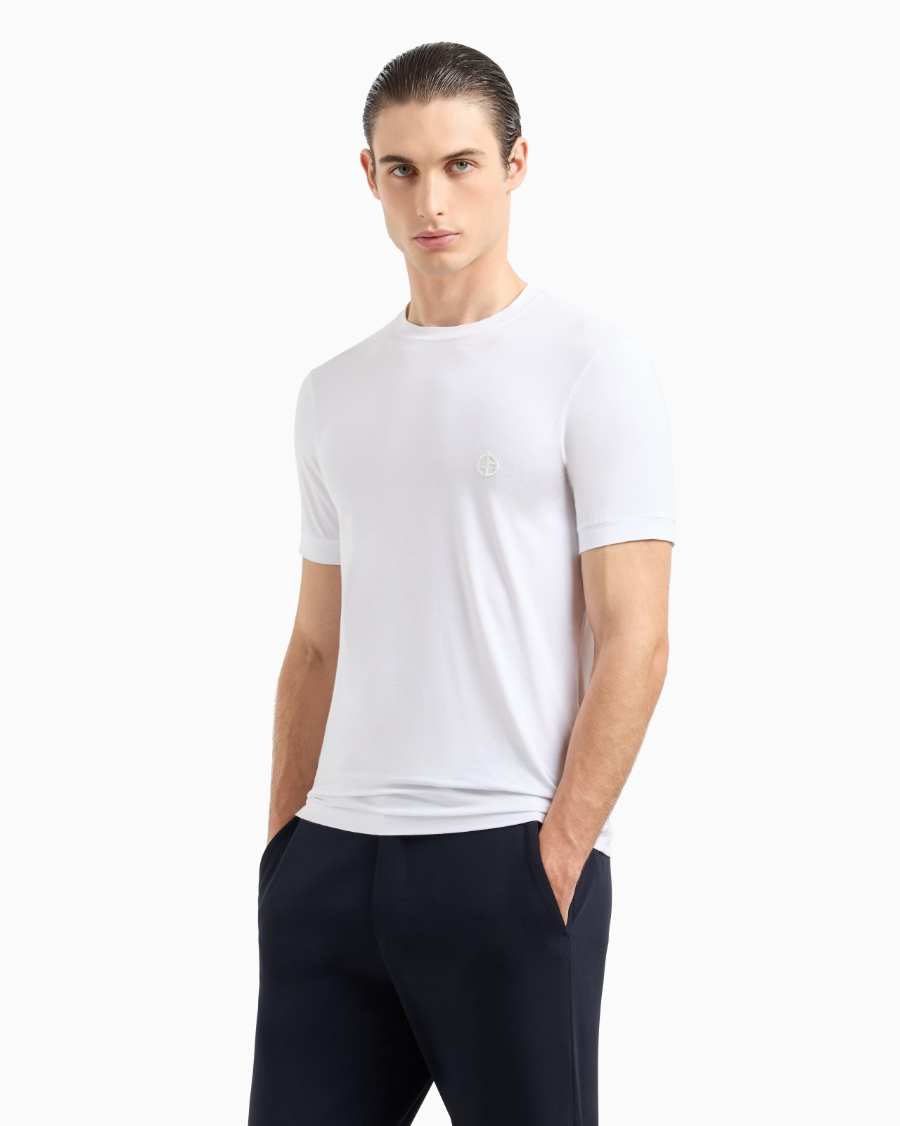 STRETCH VISCOSE BAMBOO JERSEY T-SHIRT WITH GA EMBROIDERY - 4