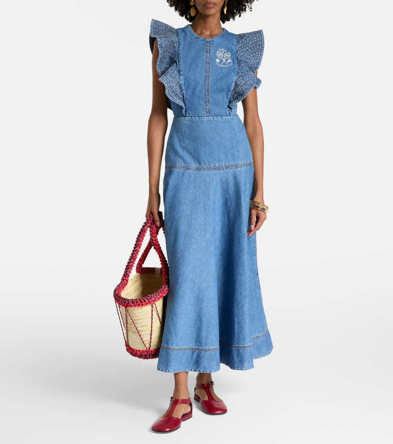 ALÉMAIS Stephi ruffled denim maxi dress outlook