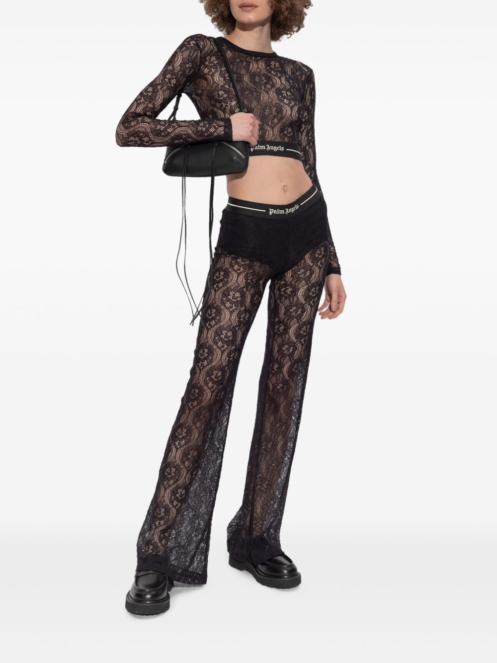 lace-panel long-sleeve top - 2