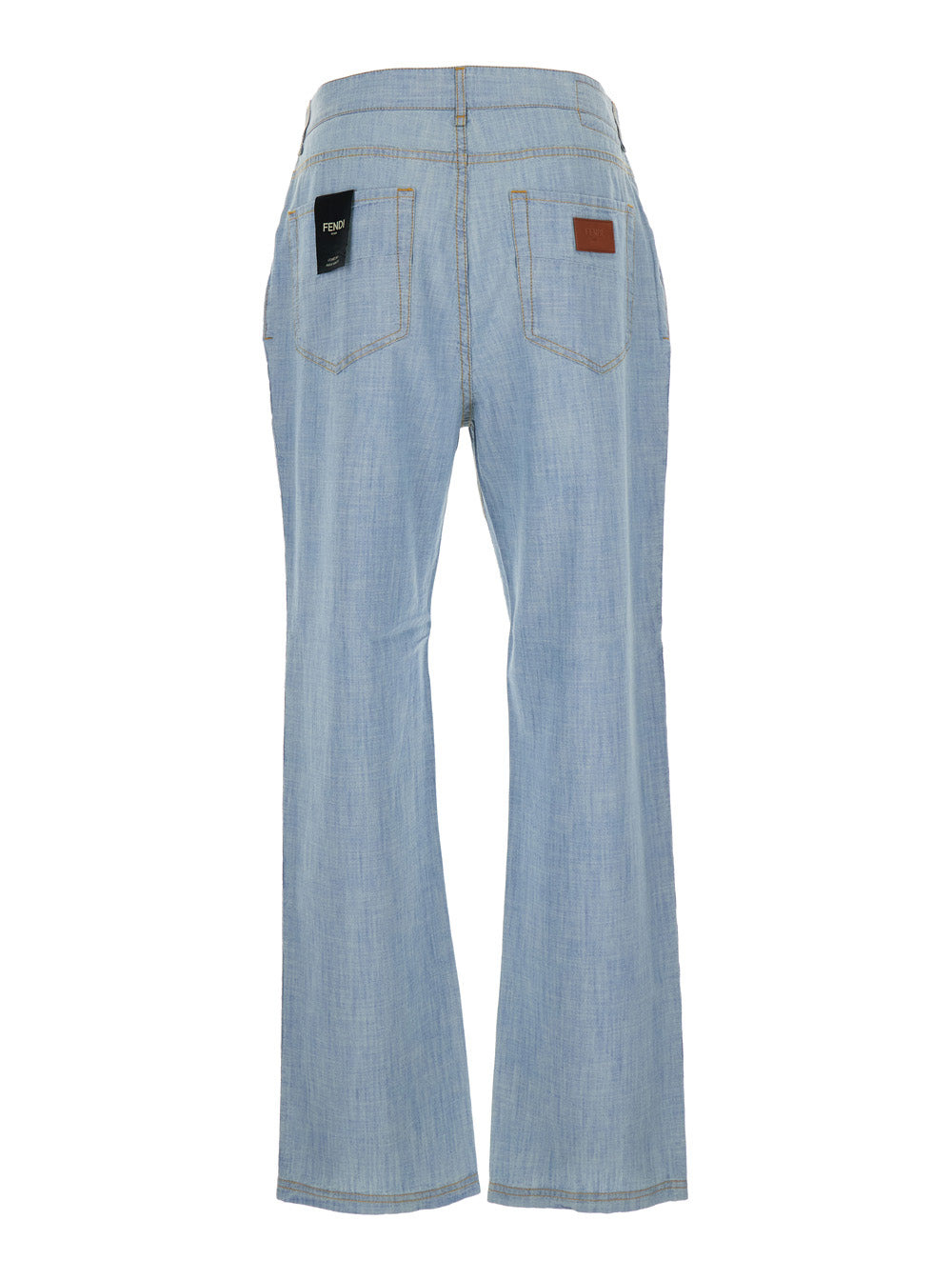 Fendi Men Blue Jeans With Belt Loops And Logo Patch On The Rear In Denim Man - 2