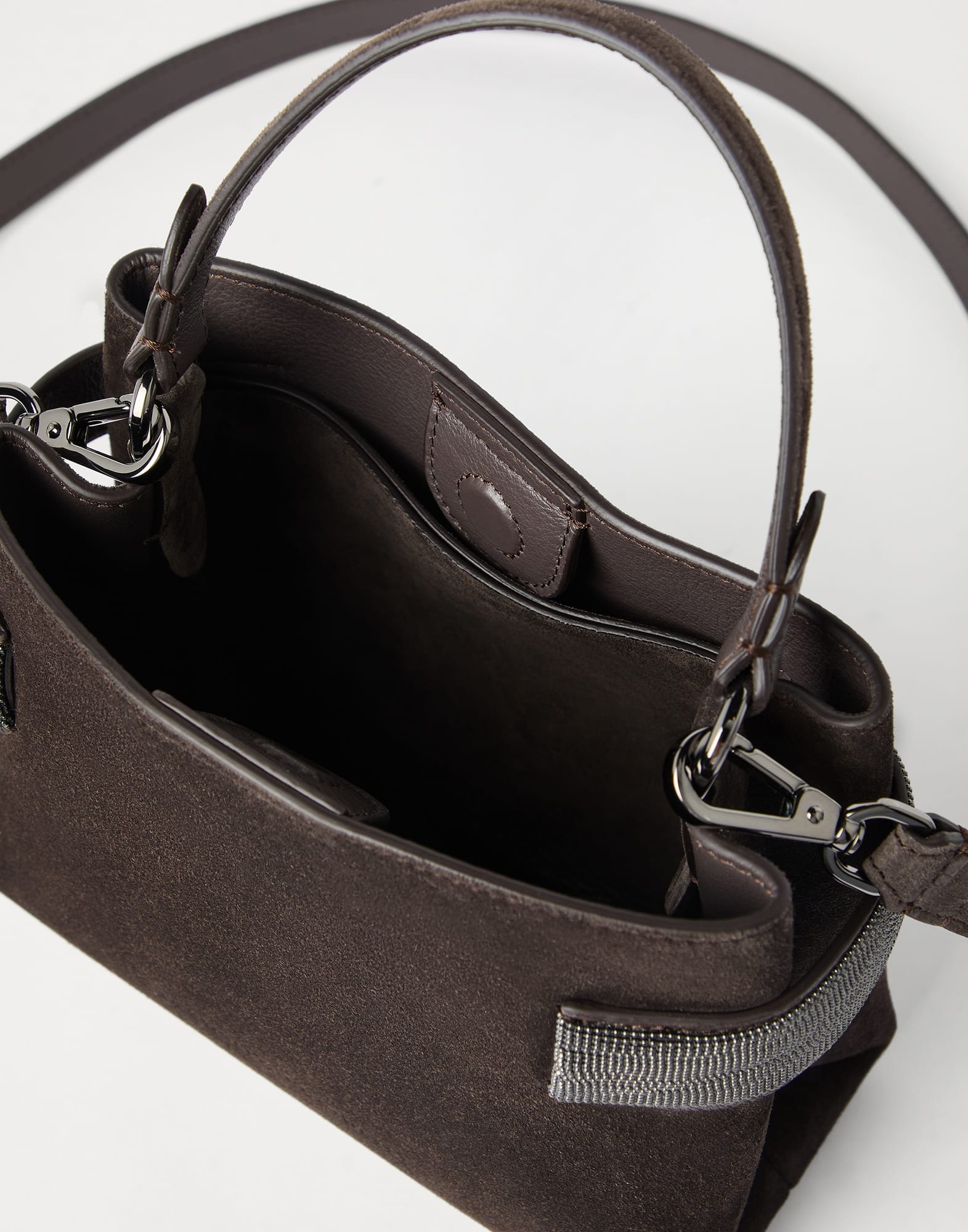 Essence small top-handle bag in suede with precious bands - 5