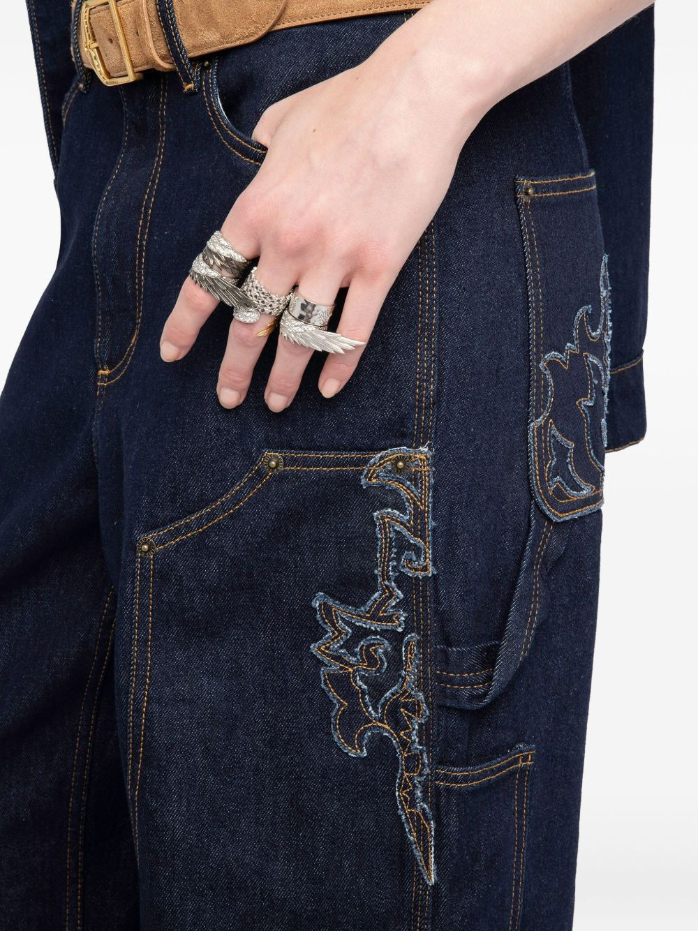 embroidered-details wide-leg jeans - 5
