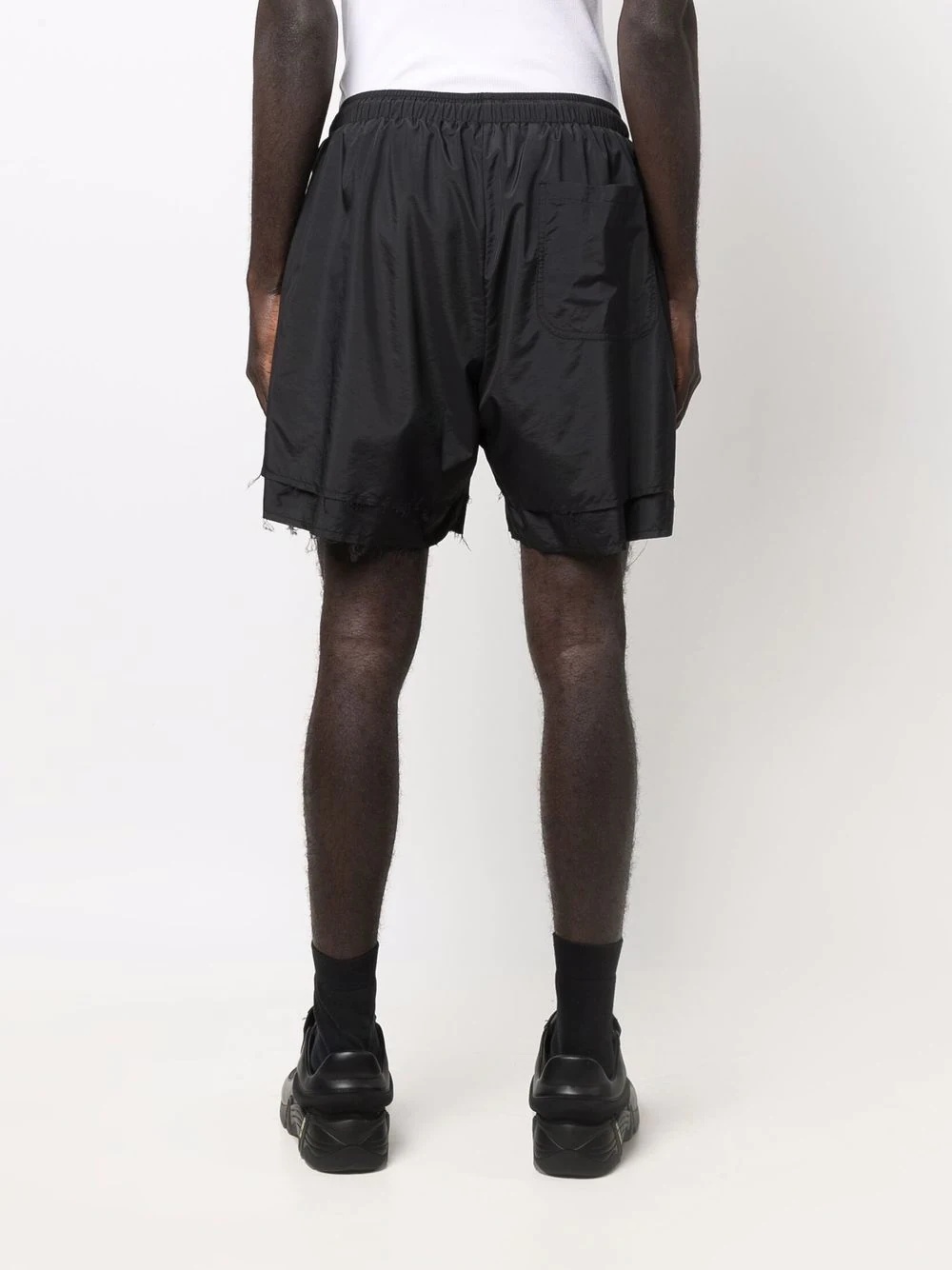 layered-effect frayed track shorts - 4