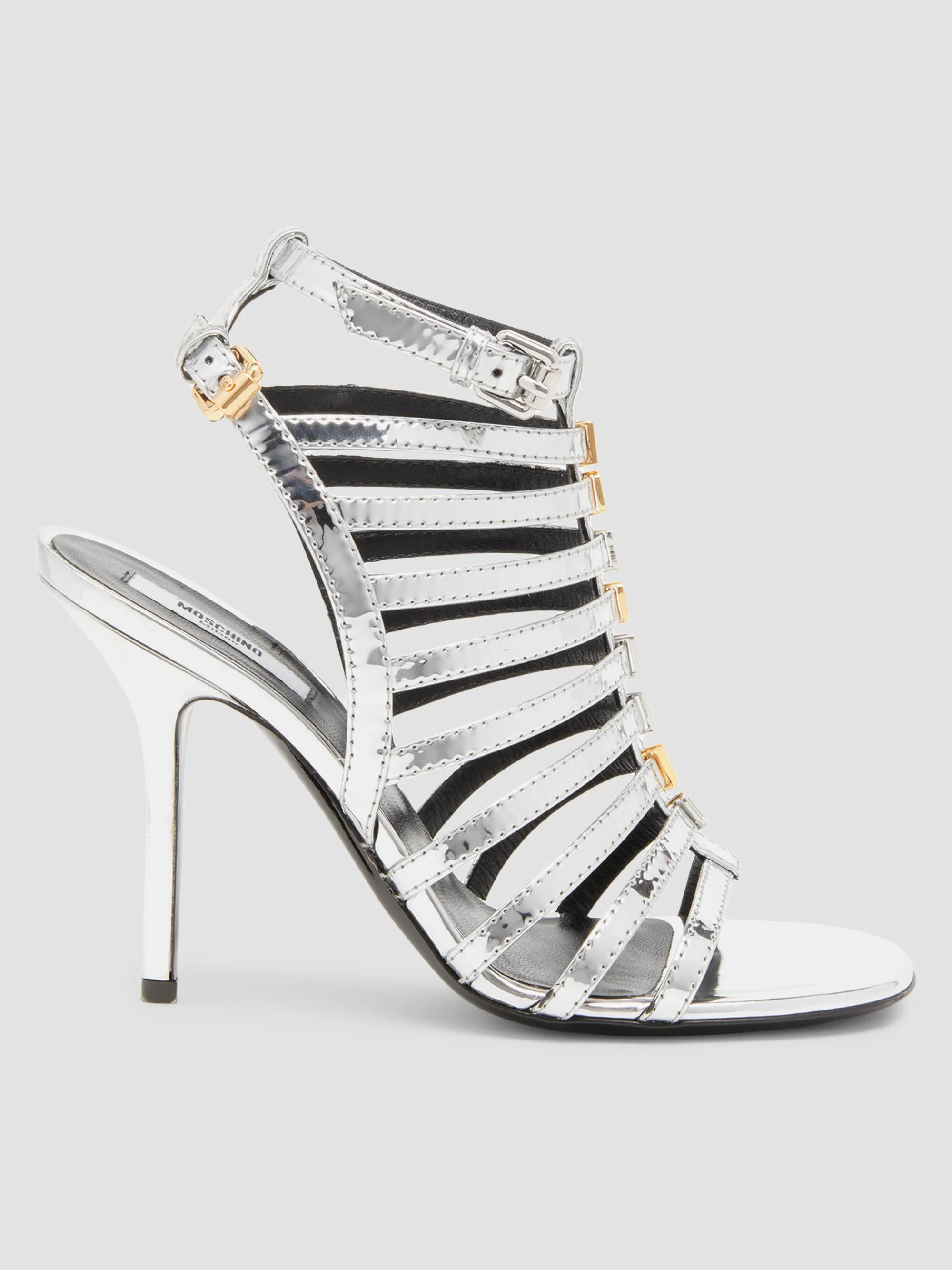Women's 100MM Logo Lettering Stiletto Sandals - Silver - 1