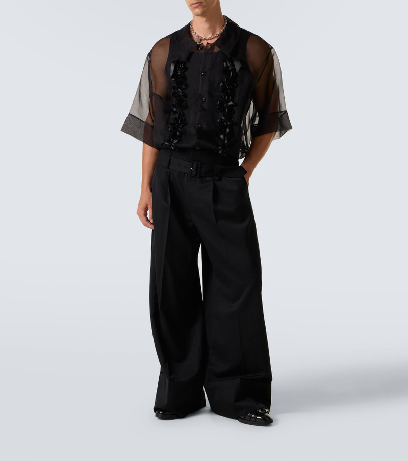 Simone Rocha Floral-appliqué sheer silk shirt outlook