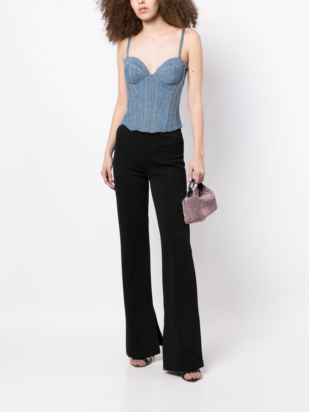 contrast-stitching denim bustier - 2