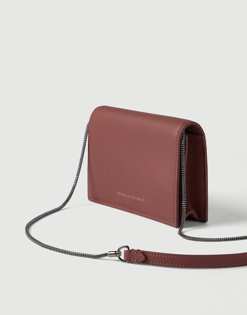 Grained calfskin wallet with detachable precious strap 3