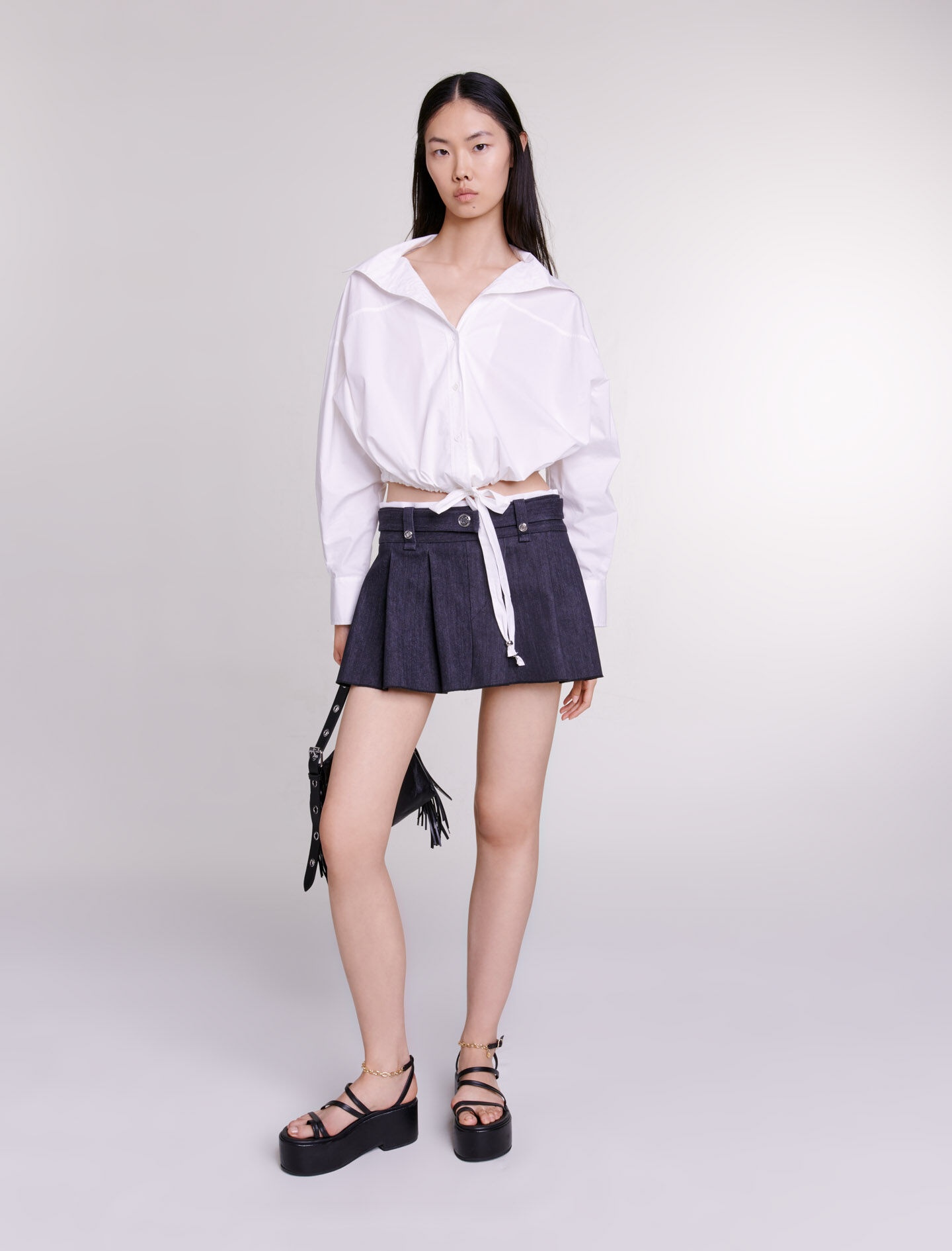 Black denim-effect mini skirt - 2