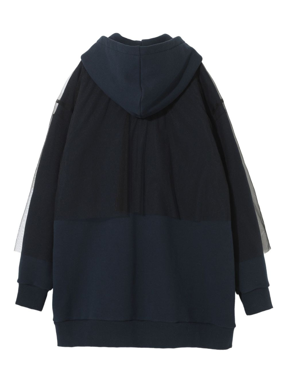 tulle-paneled zip-up hoodie - 2