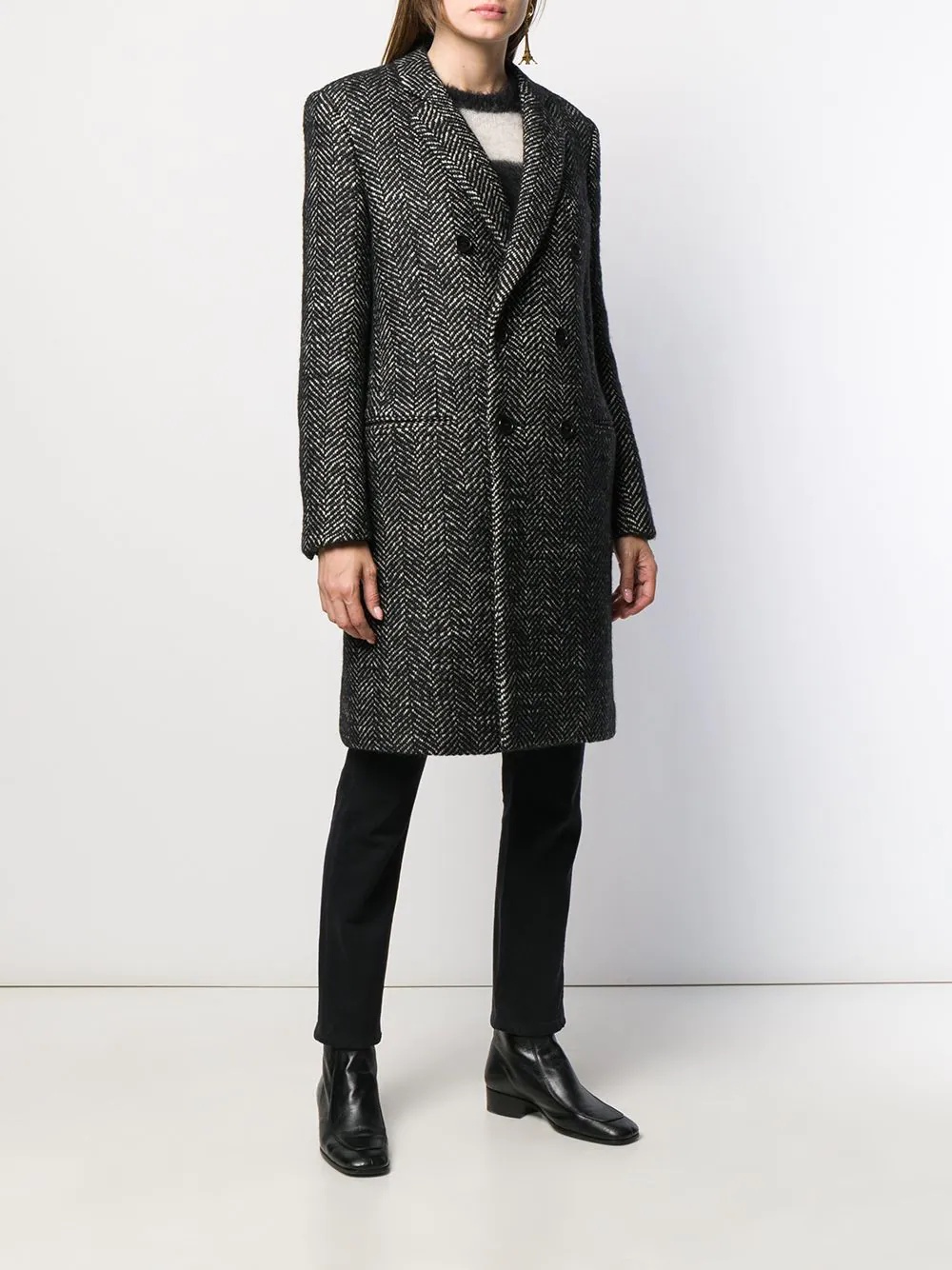 herringbone double-breasted coat - 3