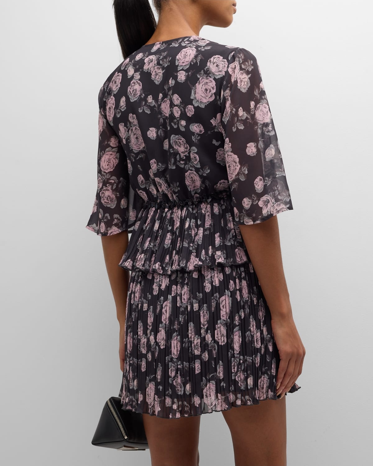 Floral Pleated Georgette Mini Dress - 6