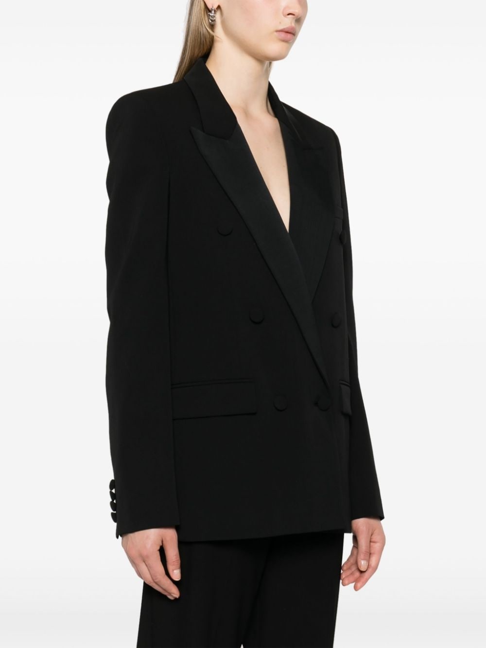 double-breasted twill blazer - 3