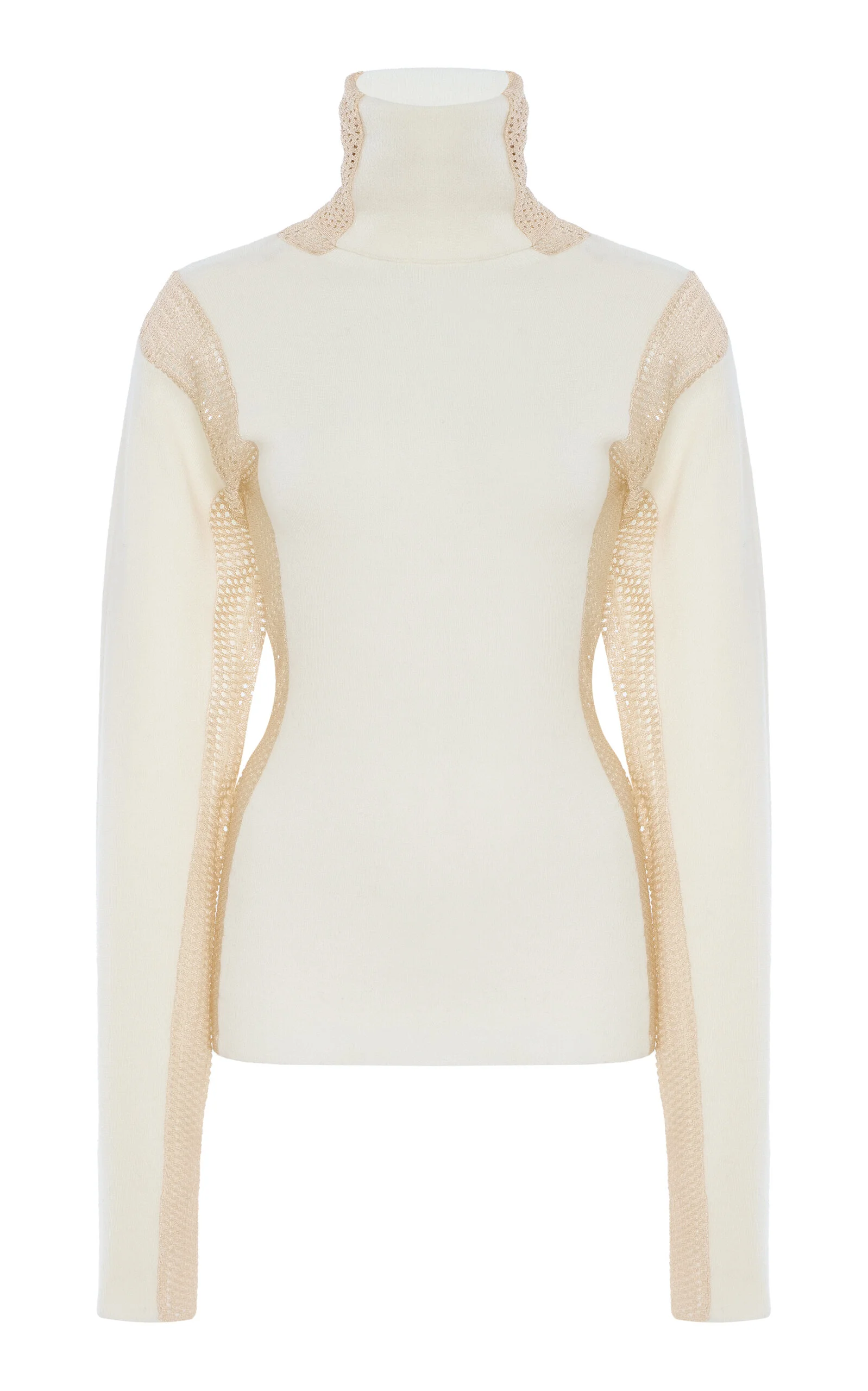 Crochet-Detailed Wool-Blend Turtleneck Top ivory - 1