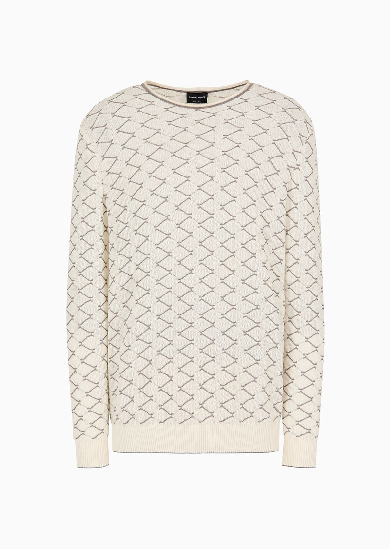 Crew-neck jacquard cotton and cashmere jumper 1