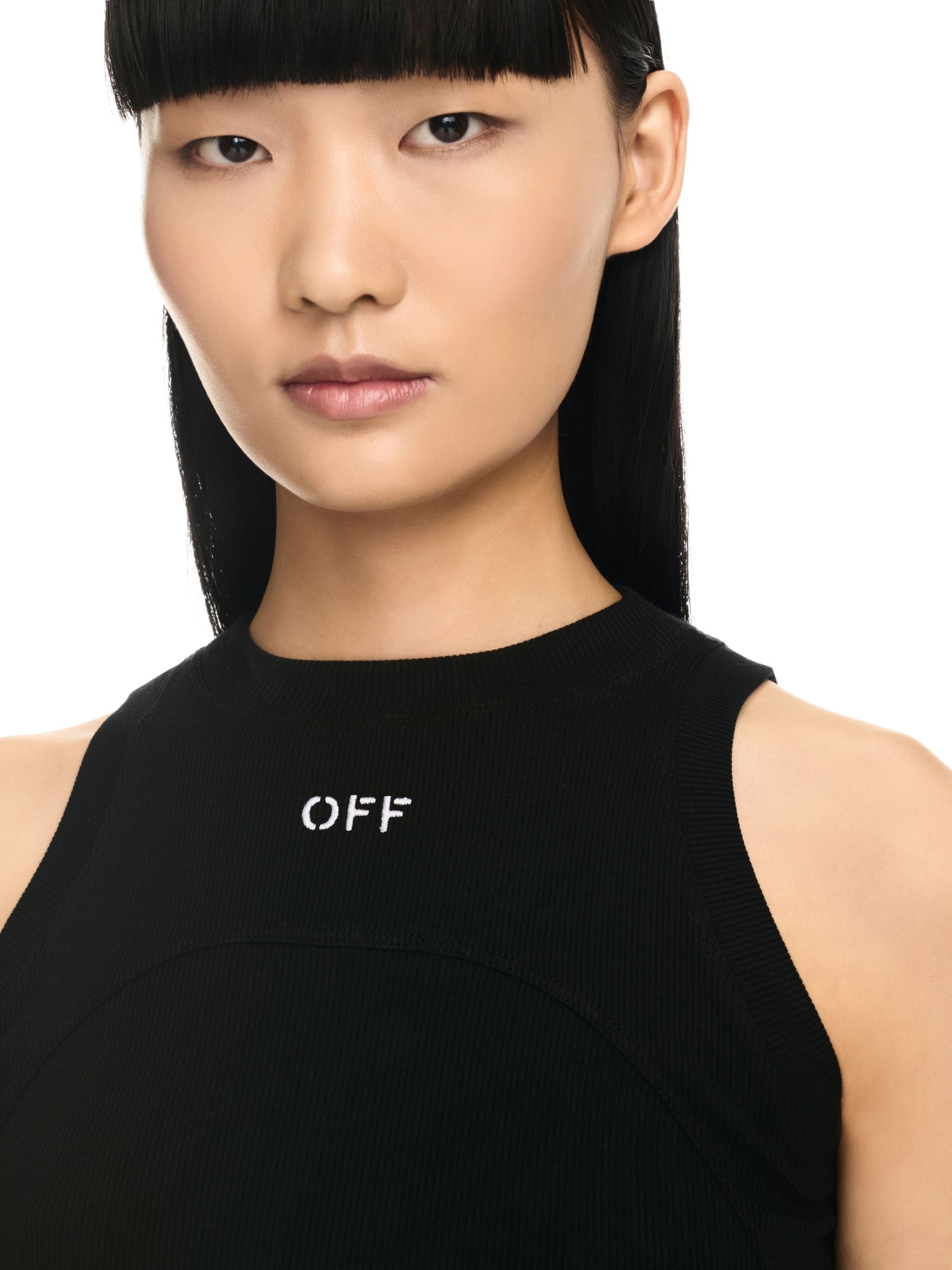 Off Stamp Rib Round Tank Top - 4