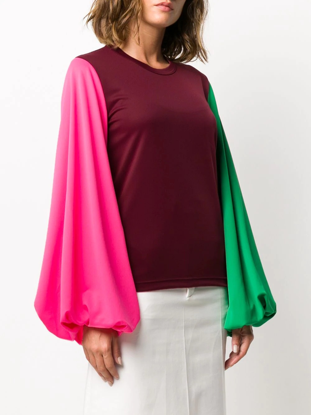 colour-block balloon sleeved blouse  - 3