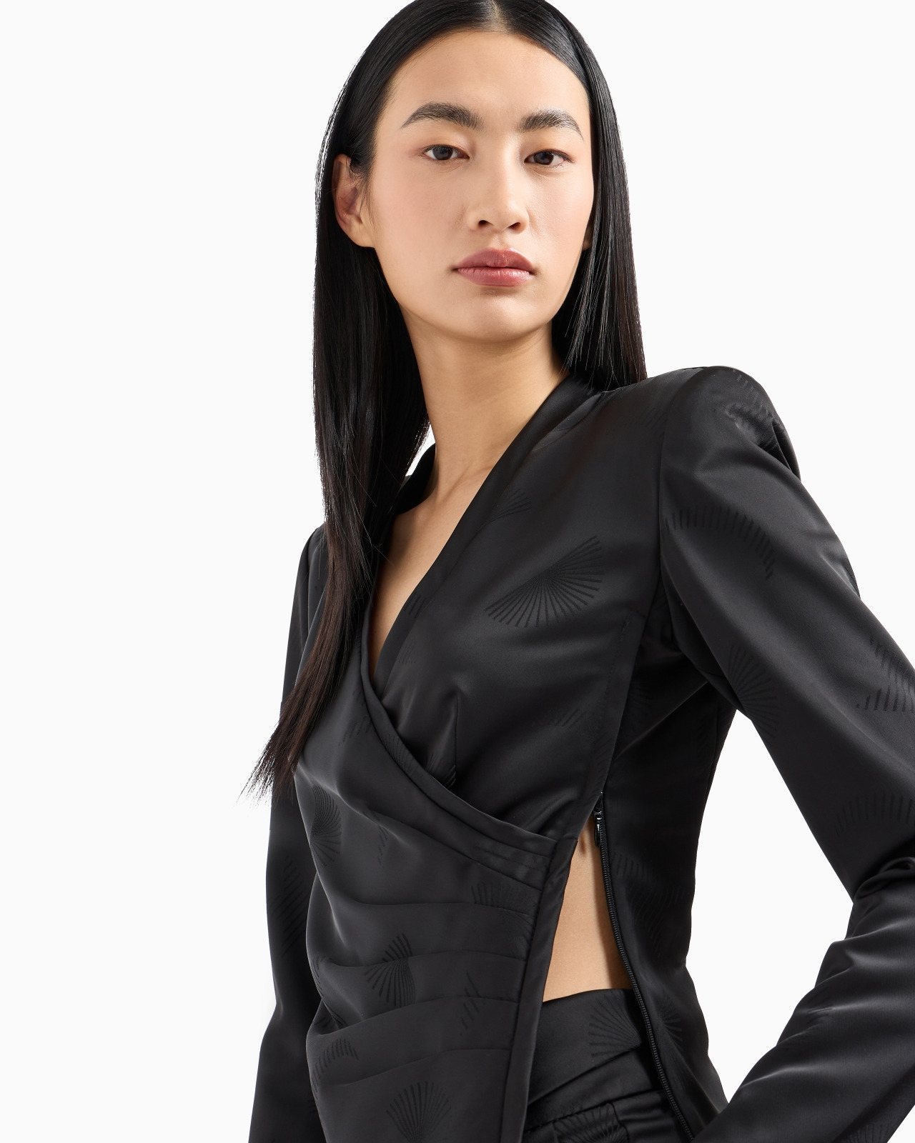 Moon Capsule collection blouse with a crossover V neck and jacquard draping - 5