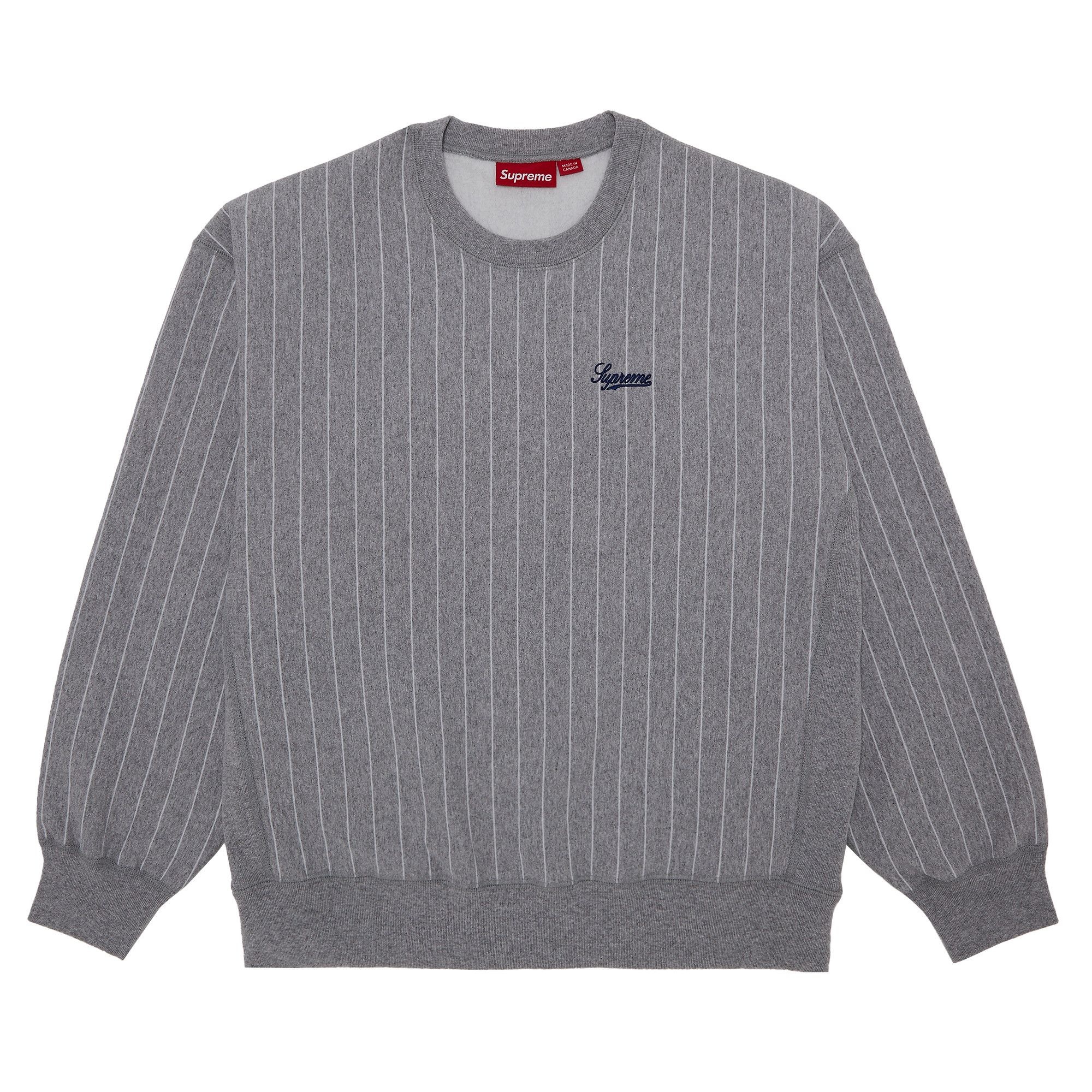 Supreme Pinstripe Crewneck 'Heather Grey' - 1