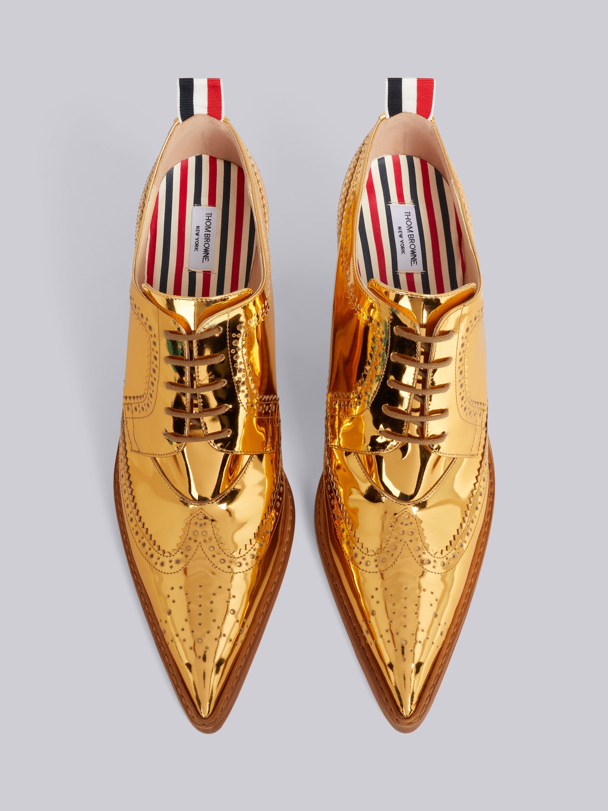 Gold Specchio Calf Leather 75mm Curved Heel Longwing Brogue - 4