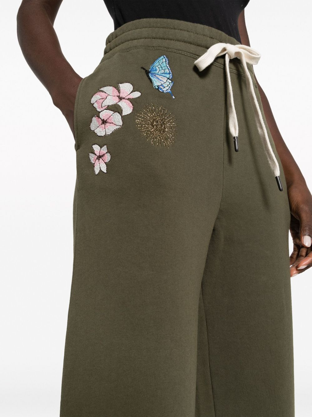 floral-embroidered jersey track pants - 5
