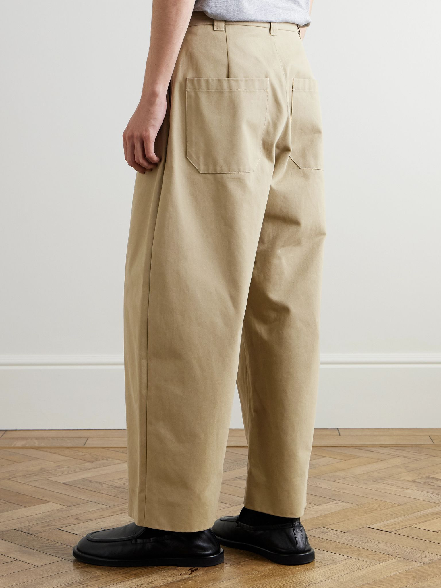 Sorte Wide-Leg Pleated Cotton-Twill Trousers Beige - 4